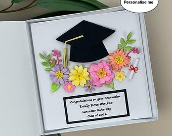 Personalised Handmade 3D Floral Graduation Card, Exam, Congratulations, Boxed