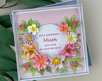 Handmade 3D Floral Mum Birthday Card, Boxed