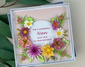 Luxury 3D Floral Nan Birthday Card, Boxed