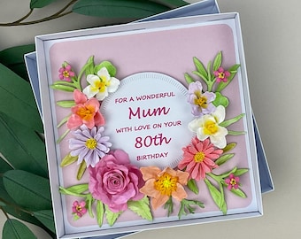 Luxury 3D Floral Mum 80th Birthday Card, Boxed