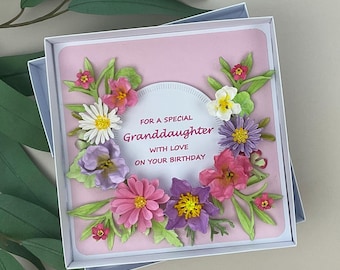 Handmade 3D Floral Granddaughter Birthday Card, Boxed