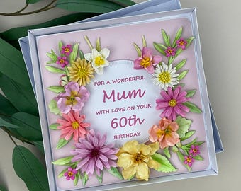 Luxury 3D Floral Mum 60th Birthday Card, Boxed