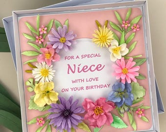 Handmade 3D Floral Birthday Card for Niece, Flowers, Luxury