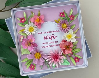 Handmade 3D Floral Wife Valentine's Day Card, Luxury, Flowers