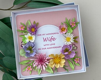 Handmade 3D Floral Wife Anniversary Card, Boxed