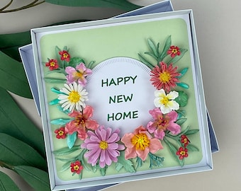 Handmade 3D Floral Happy New Home Card, Boxed