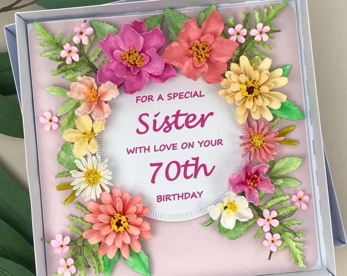Luxury 3D Floral 70th Birthday Card for Sister, Handmade, Flowers - Etsy UK