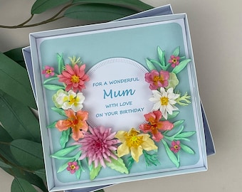 Handmade 3D Floral Mum Birthday Card, Boxed