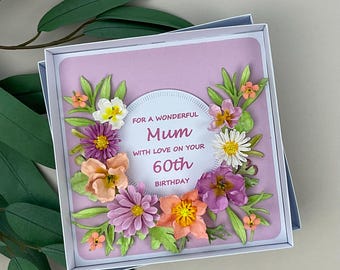 Luxury 3D Floral Mum 60th Birthday Card, Boxed