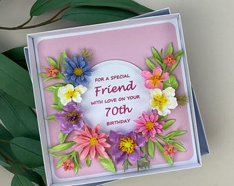 3D Floral Friend 70th Birthday Card, Boxed