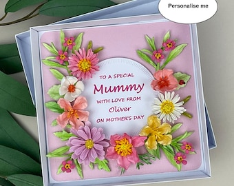 Personalised Handmade 3D Floral Mother's Day Card, Luxury, Flowers, Custom, Mum, Mam, Nana, Step-mum, Grandma