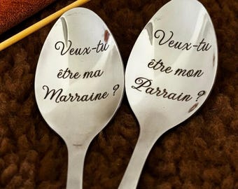 Cuillère à café  personnalisé – Cadeau future marraine - futur parrain – Annonce grossesse originale – cuillère à café message caché.