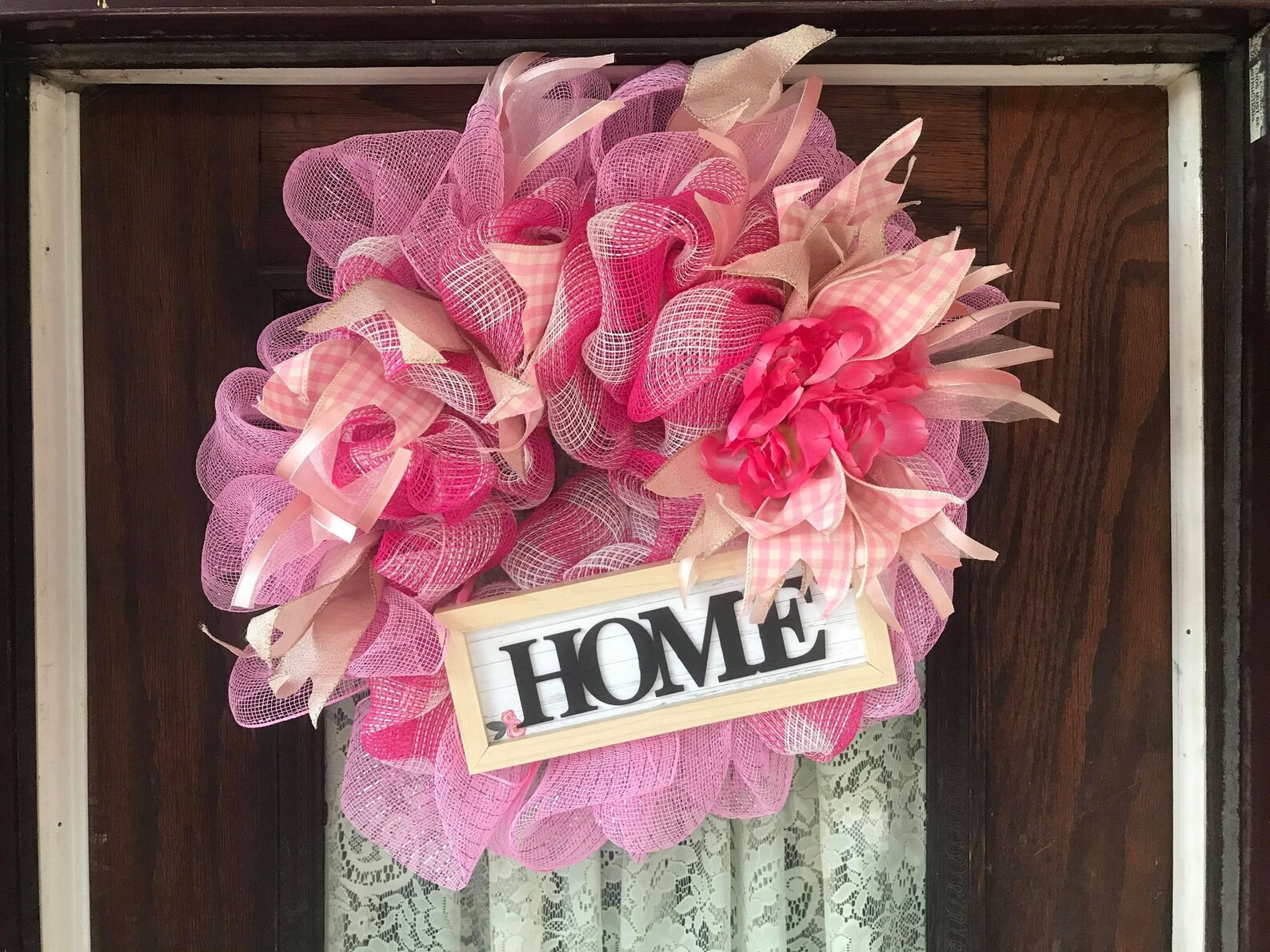 Pink Home Deco Mesh Front Door Wreath Etsy