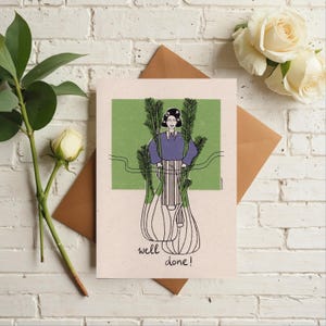 Bravo ! Carte de voeux A6 (pliée), sur papier écologique, faite main dans un style vintage, pour les amateurs de fruits et légumes