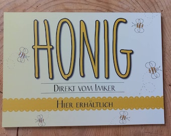 Honigverkaufsschild, Schild Imkerei, Honig, Verkauf, Imkereischild, Honig zu verkaufen, Direkt vom Imker, Werbeschild, Honigverkauf