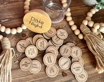 Personalized Date Night Jar: Birch Wood Tokens, Romantic Gift