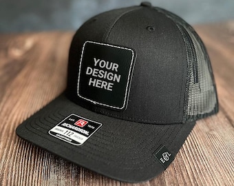 Personalized Leather Patch Trucker Hat - Custom Logo Snapback