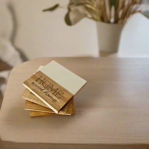Custom Marble & Wood Coaster Set – Personalized Housewarming Gift, Engraved Drink Coasters, Wedding or Realtor Gift