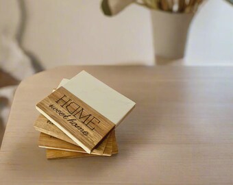 Posavasos personalizados de mármol y madera de acacia con diseño grabado del estado