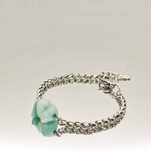 Bracelet inoxydable amazonite naturel, bijoux amazonite en cristal de guérison, bracelet amazonite en acier inoxydable