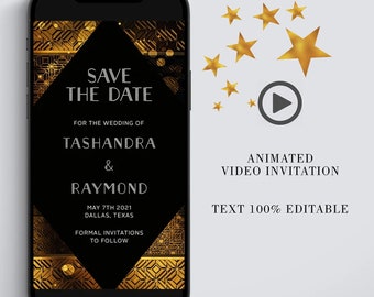 Invitation vidéo de Great Gatsby, invitation animée art déco de mariage, vidéo personnalisée, invitation personnalisée, invitation numérique électronique