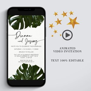Custom Wedding Invitation Video: Modern Tropical Design, Video Editing Wedding Invitation video, Personalized wedding video invitation