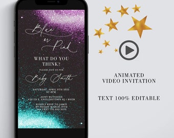Blue or Pink Gender Reveal Video Invitation – Digital Animated Evite Template