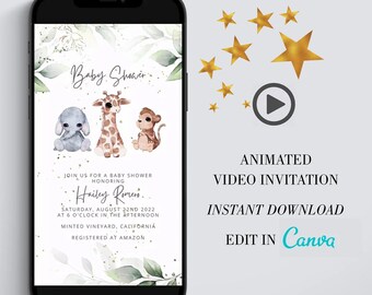 Baby Shower Video Invitation Template, Electronic Woodland Animated Invitation, Baby Shower Electronic Invite, Evite Digital Download