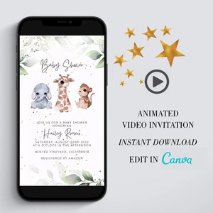 Baby Shower Video Invitation Template, Electronic Woodland Animated Invitation, Baby Shower Electronic Invite, Evite Digital Download