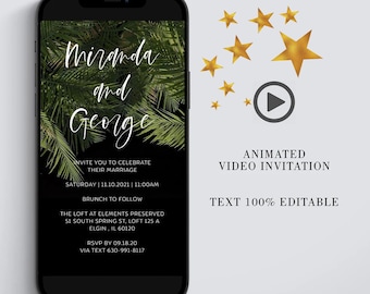 Tropical Wedding Video Invitation | Editable Animated E-Card | Digital Destination Wedding Invite Template | Beach Wedding Evite