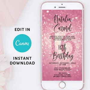 Pink Glitter Sweet 16 Einladung | Animierte digitale Video einladen