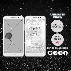 Animierte Video-Hochzeitseinladung, Silberner Glitzer Geburtstag Evite MP4 Download