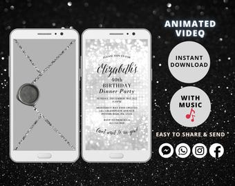 Animated Wedding Video Invitation, Silver Glitter Birthday Evite MP4 Download