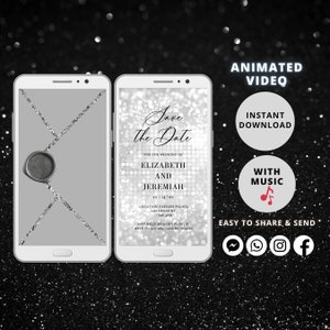Silver Glitter Animated Save The Date Video, Editable E-vite (MP4)