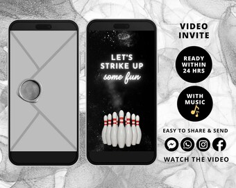 Bowling Birthday Party Video Invitation | Animated MP4 Evite (Digital Download)