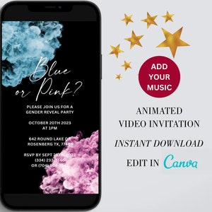 Modern Smoke Gender Reveal Invitation – Editable Digital Template