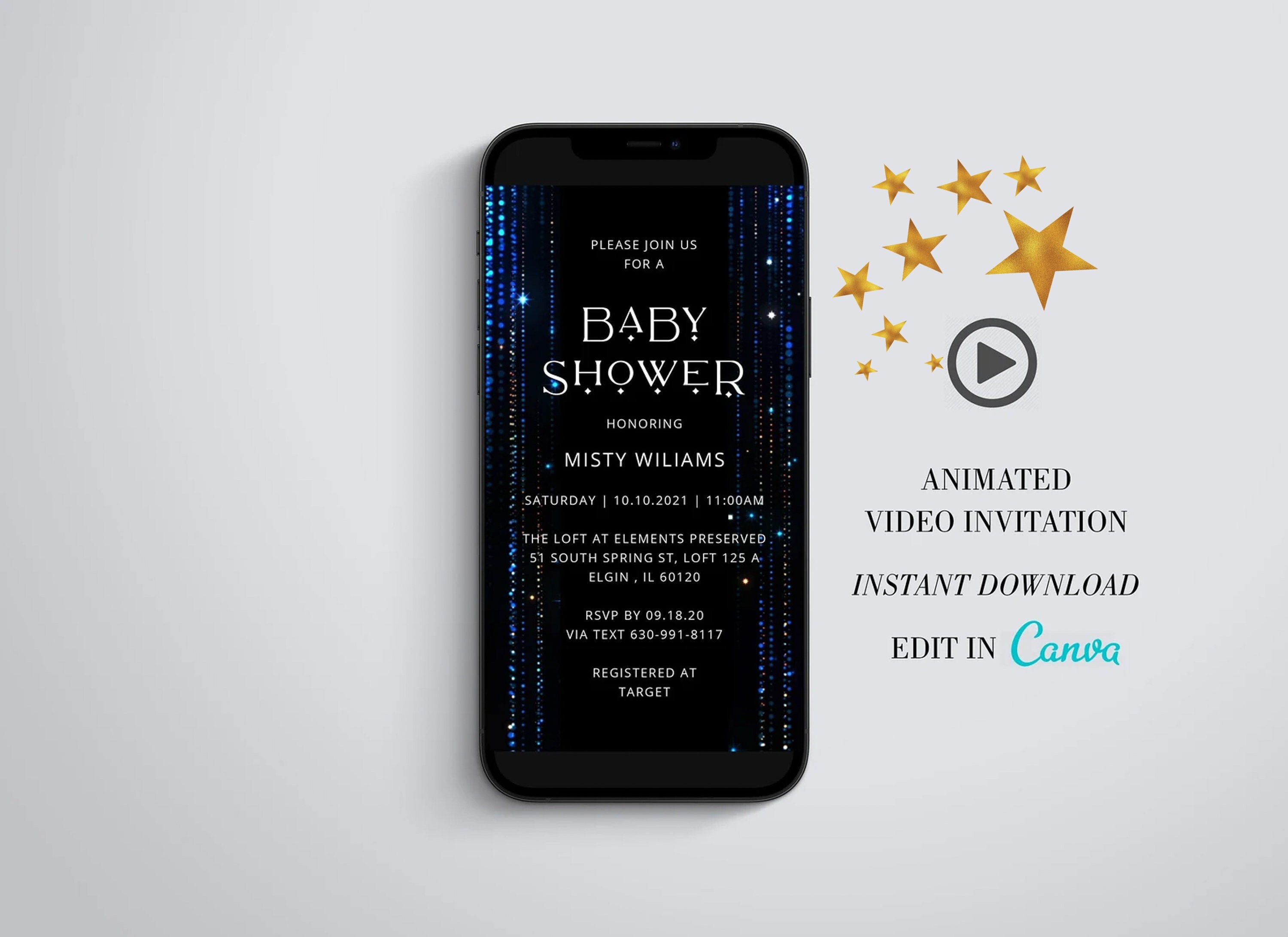 Baby Shower Video Invitation Template, Electronic Baby Shower Animated Invite, Instant Download, Baby Shower Evite Template