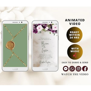 Sage Mauve Wedding Video Invitation – Animated Digital Wedding Evite, Custom Ecard