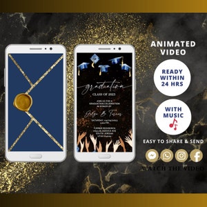 Animated Graduation Video Invitation, Electronic Evite (Digital Download)