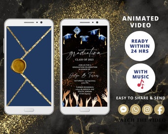 Convite de formatura em vídeo animado, convite eletrônico para a turma de 2026, convite digital editável para festa de formatura, vídeo por mensagem de texto, para qualquer escola.