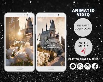 Wizard Wedding Video Invitation, Castle Design With Editable MP4 Evite