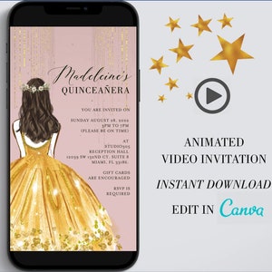 Quinceañera Electronic Birthday Party Invitations, Editable Texts, Sweet 16  Birthday Invite, Digital Evite, Gold girls birthday, Any Age