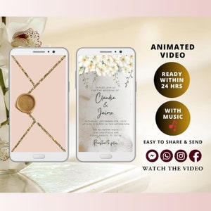 White Orchid Wedding Video Invitation – Animated Digital Wedding Evite, Custom Ecard