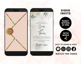 Animated Wedding Video Invitation | Custom Electronic Evite MP4 | Personalized Text & Email Invite | RSVP Details