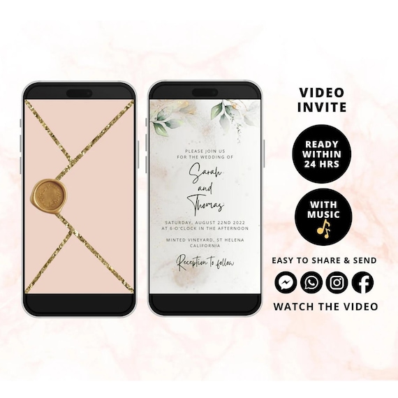 Animated Wedding Video Invitation | Custom Electronic Evite MP4 | Personalized Text & Email Invite | RSVP Details