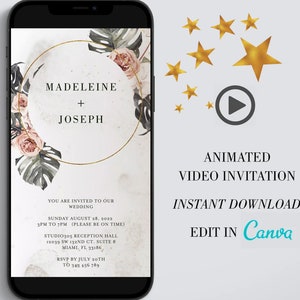 Boho Wedding Video Invitation template, Editable Wedding Invite, Animated personalized evite, Instant download Wedding Invite