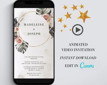 Bohemian Wedding Video Invitation, Pampas & Terracotta Boho Floral Animated MP4 Evite, Digital Wedding E-Invite