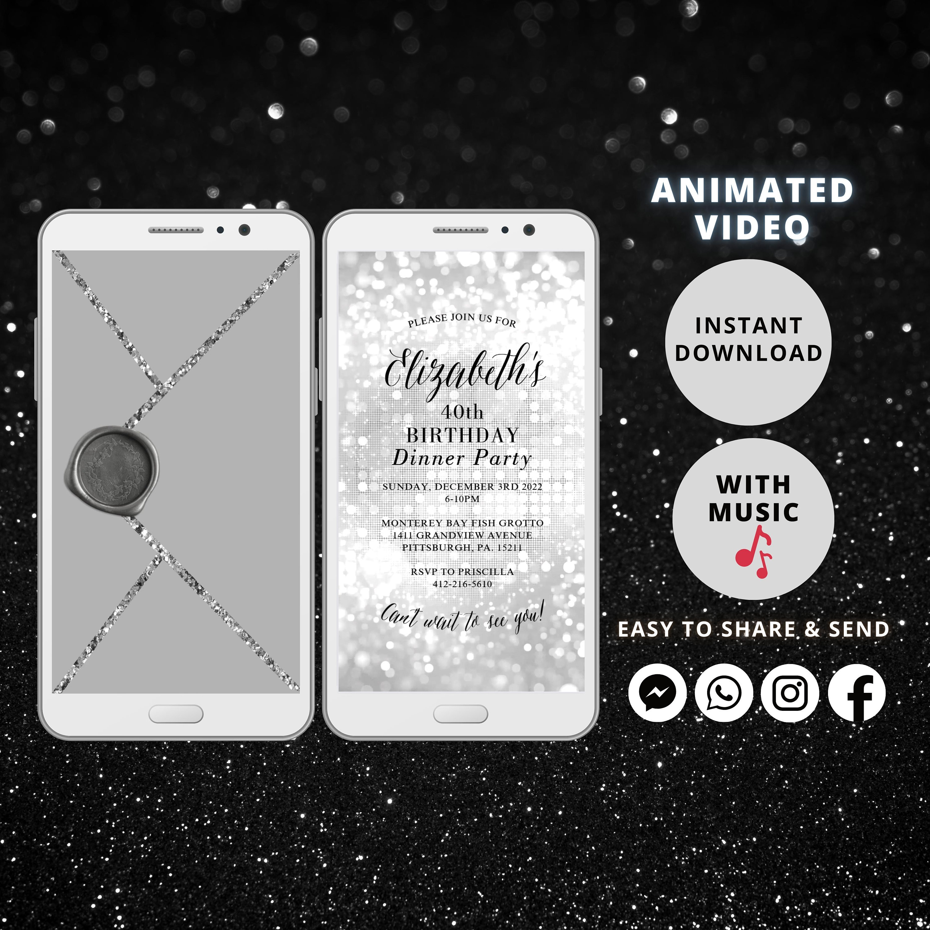 Electronic Birthday Invitation Template, Digital Birthday Invite, Any