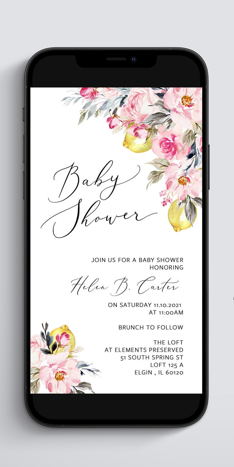 Electronic Invite Lemon Bridal Shower Video Evite Animated Invitation Pink Bridal Shower Video Invitation