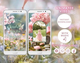 Feeen Erster Geburtstag Animierte Videoeinladung, Verzauberter Garten MP4 Evite